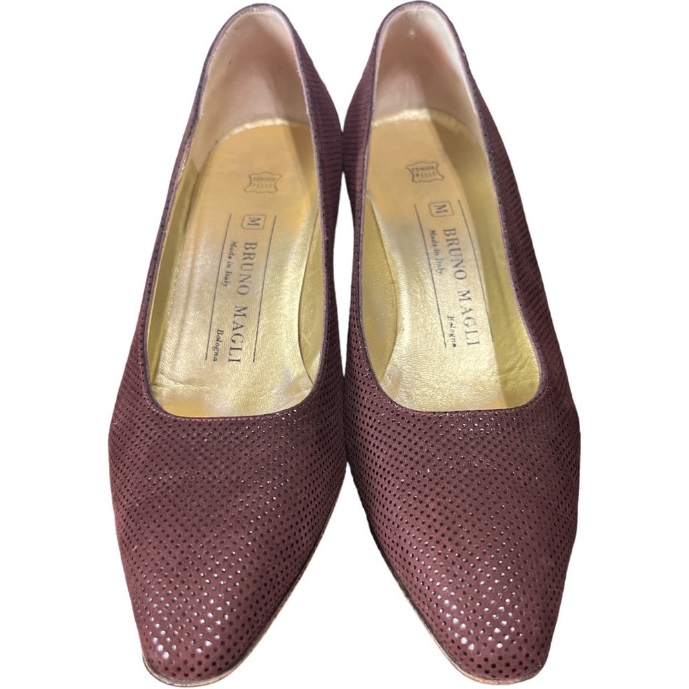 Bruno‎ Magli Vintage Women's Brown Leather Dotted Pumps Heels Shoes Italy 8B